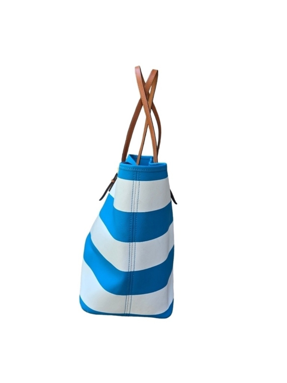 Michael Kors Blue/White Saffiano Leather Stripe Travel Tote Jet Set - Picture 4 of 12